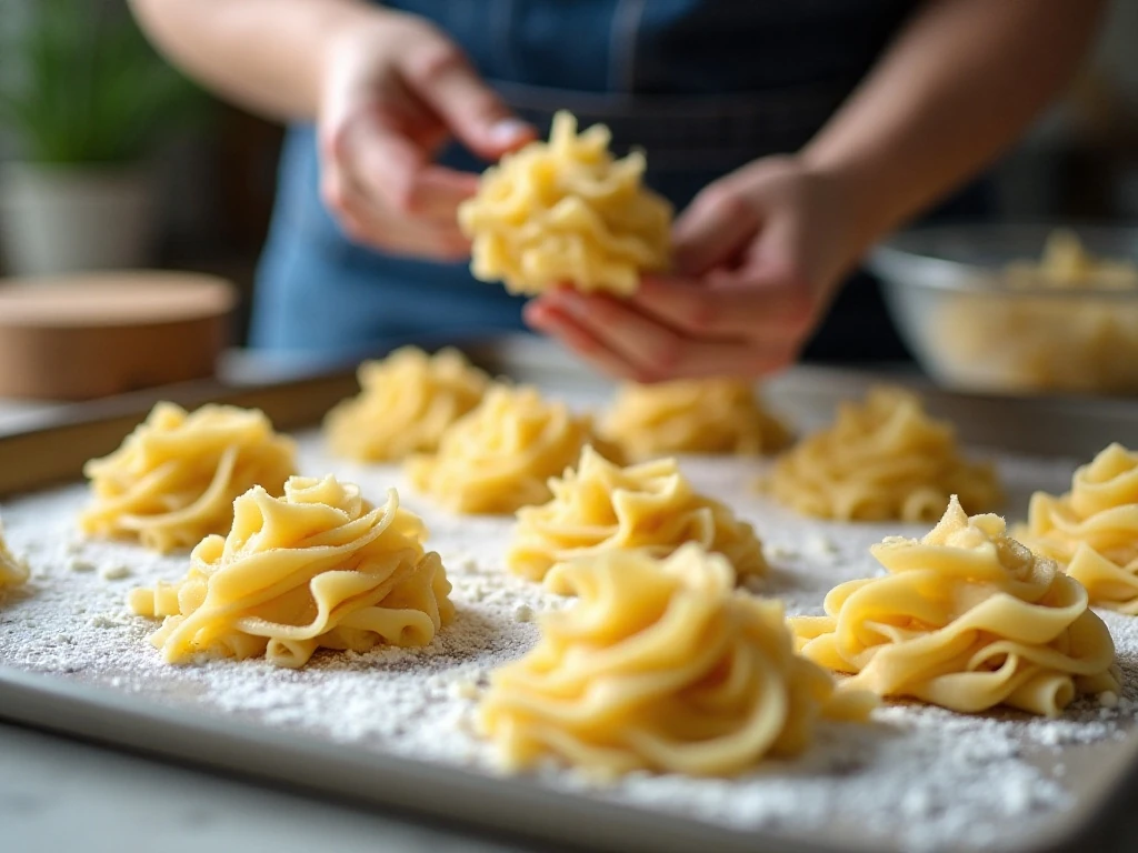Fresh homemade noodles arranged for storage or freezing