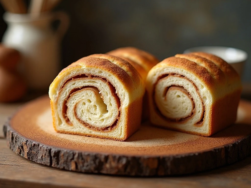 Two homemade Amish cinnamon bread loaves with visible cinnamon swirls