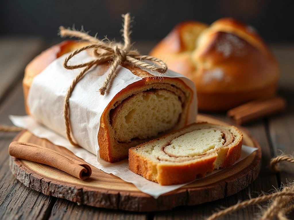 Amish cinnamon bread loaf prepared for gifting and serving
