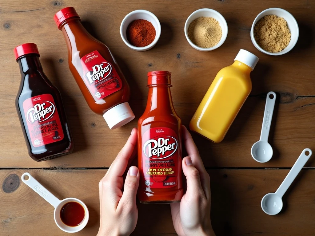 Ingredients for homemade Dr Pepper BBQ sauce arranged for cooking