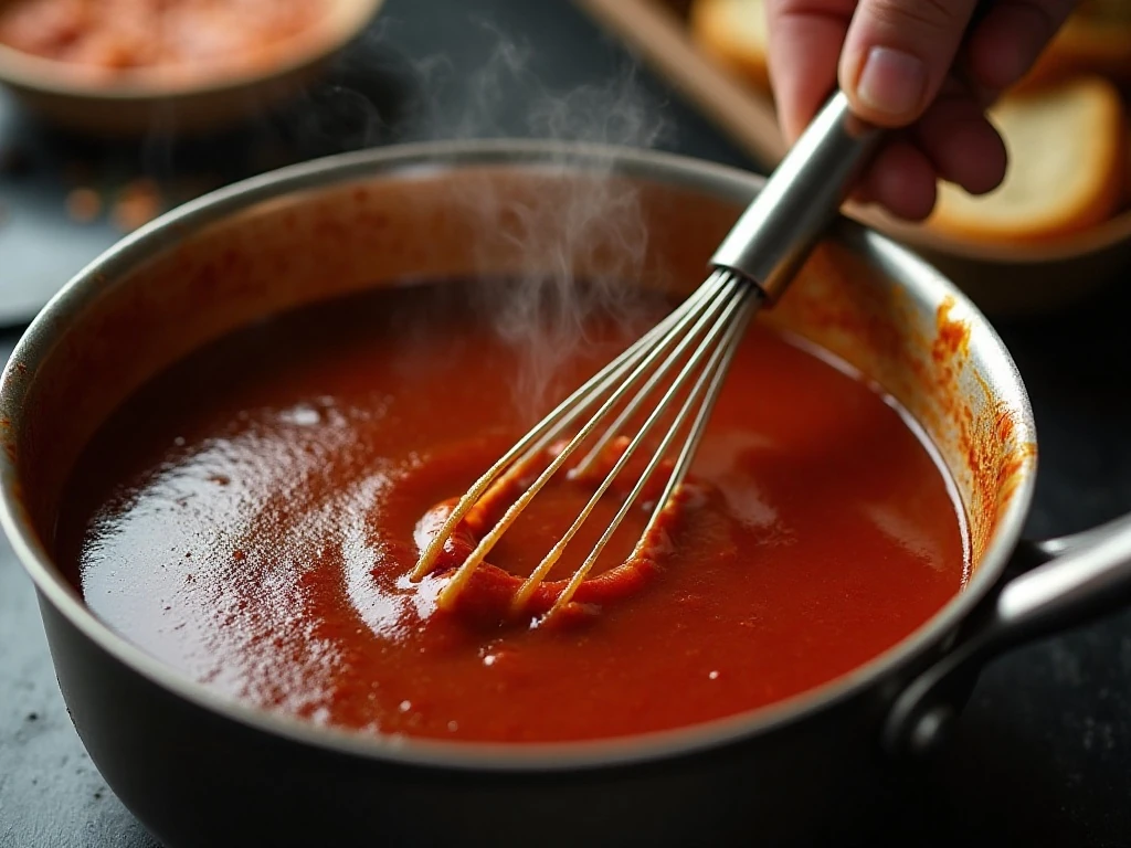 Dr Pepper BBQ sauce simmering in a saucepan