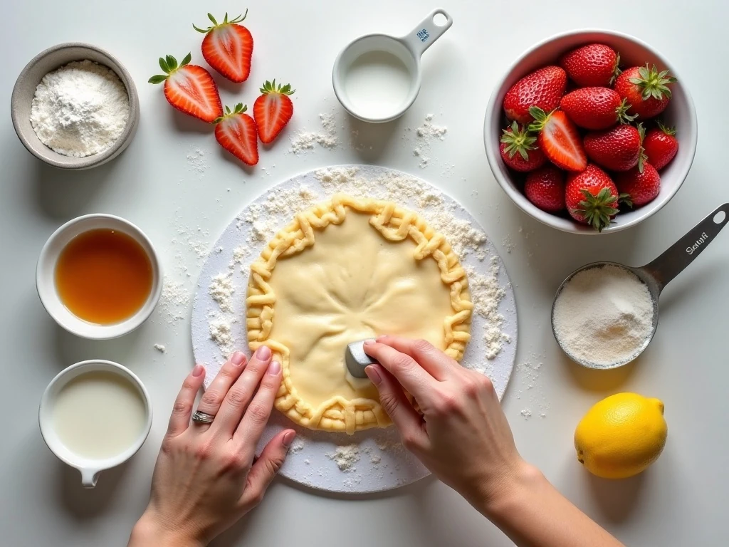 Ingredients for easy strawberry Danish with puff pastry and cream cheese