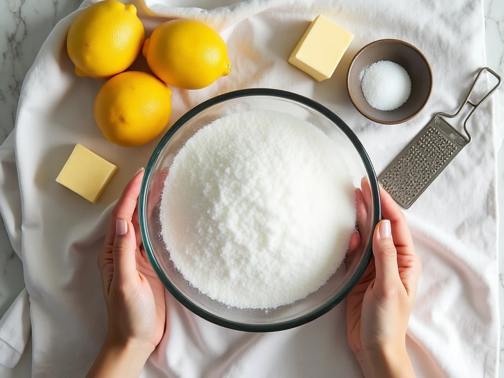 Ingredients for homemade Zen lemon curd arranged on a counter