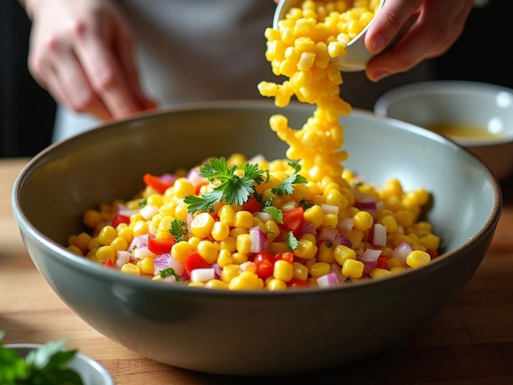 Preparing corn and vegetables for zesty corn salad