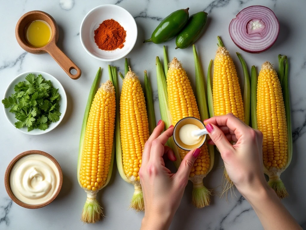 Ingredients for zesty grilled Mexican street corn salad