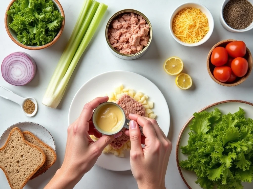 Ingredients for Parmesan tuna sandwiches arranged on a counter
