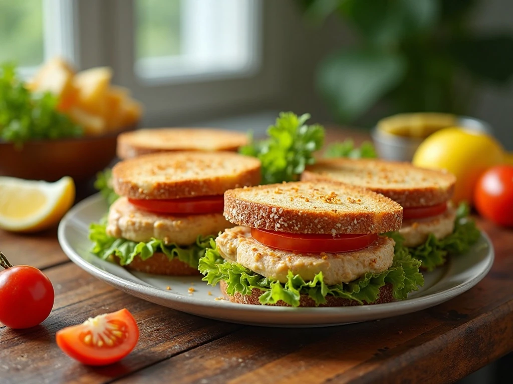 Parmesan tuna sandwiches served with vegetables and simple lunch sides