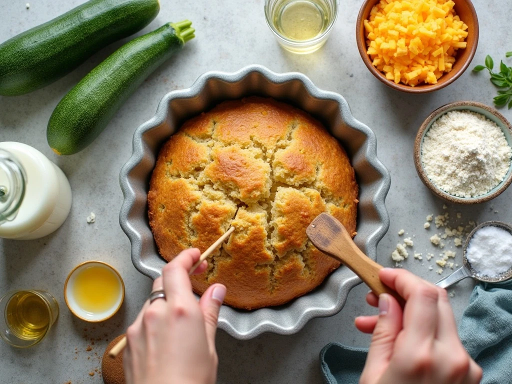 Ingredients for savory cheesy zucchini bread arranged on a kitchen counter