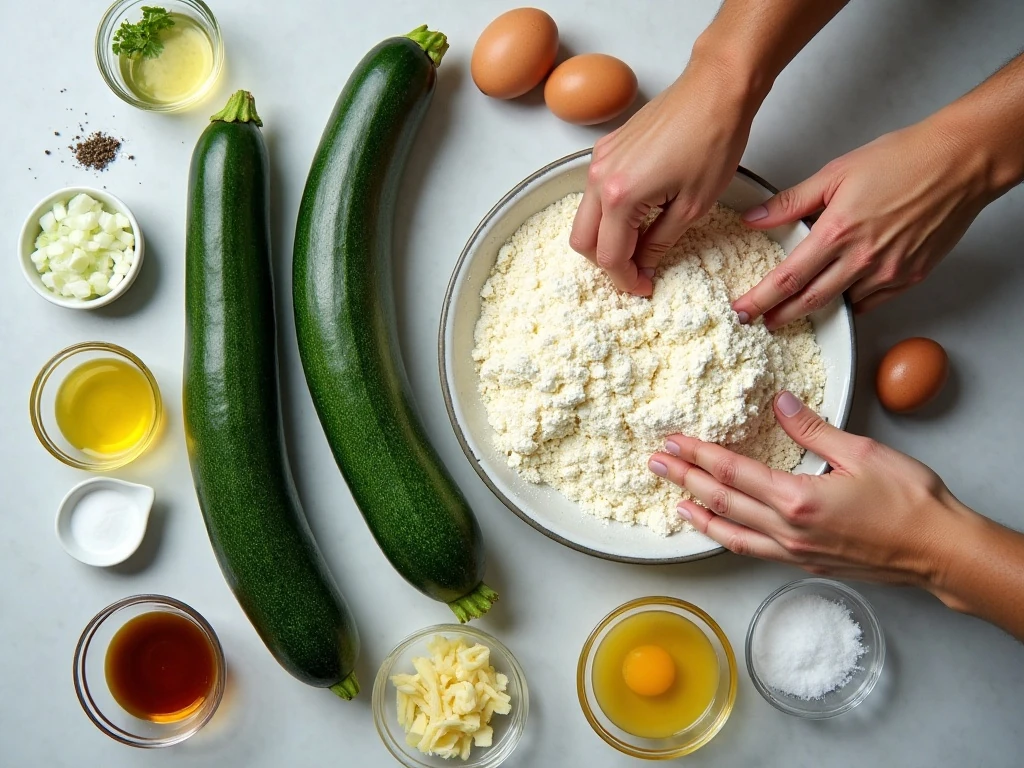 Ingredients for homemade crispy zucchini fritters