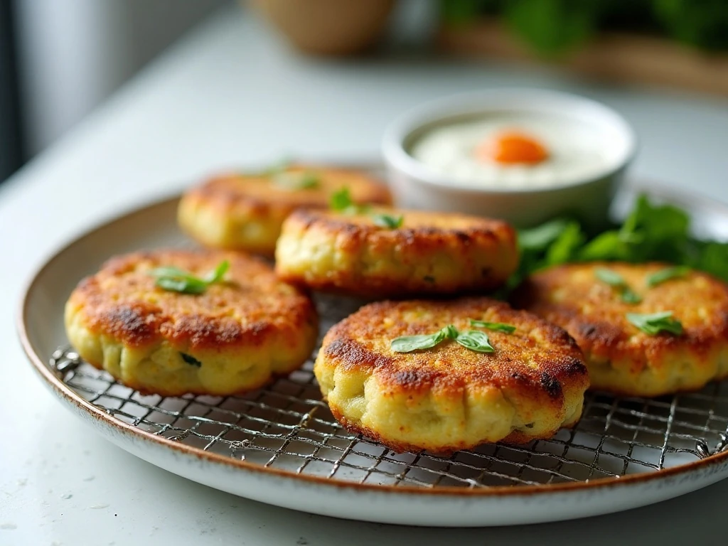 Golden zucchini fritters ready to serve