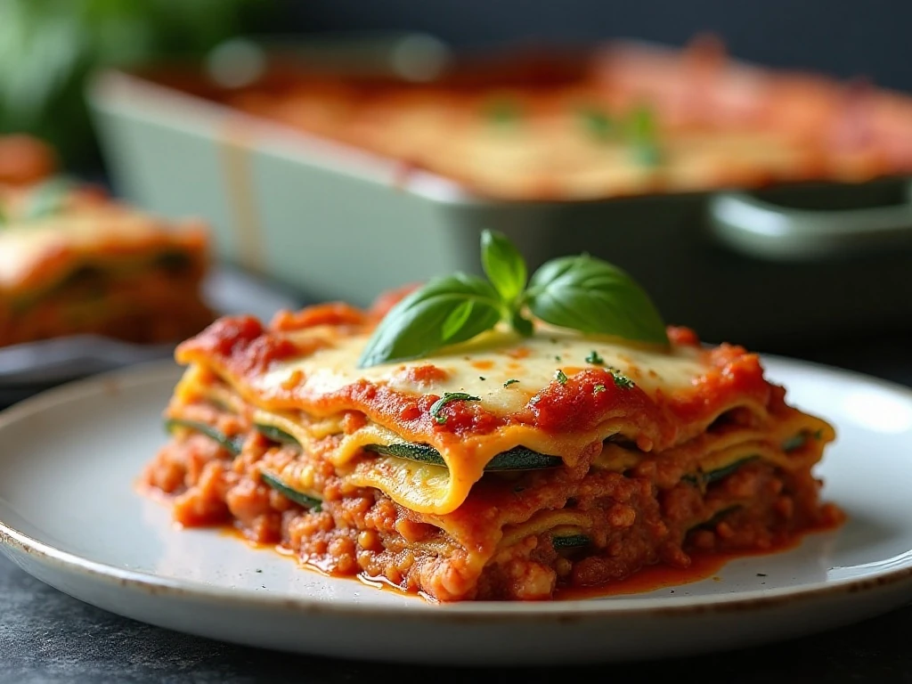 Finished easy low-carb zucchini lasagna served for dinner