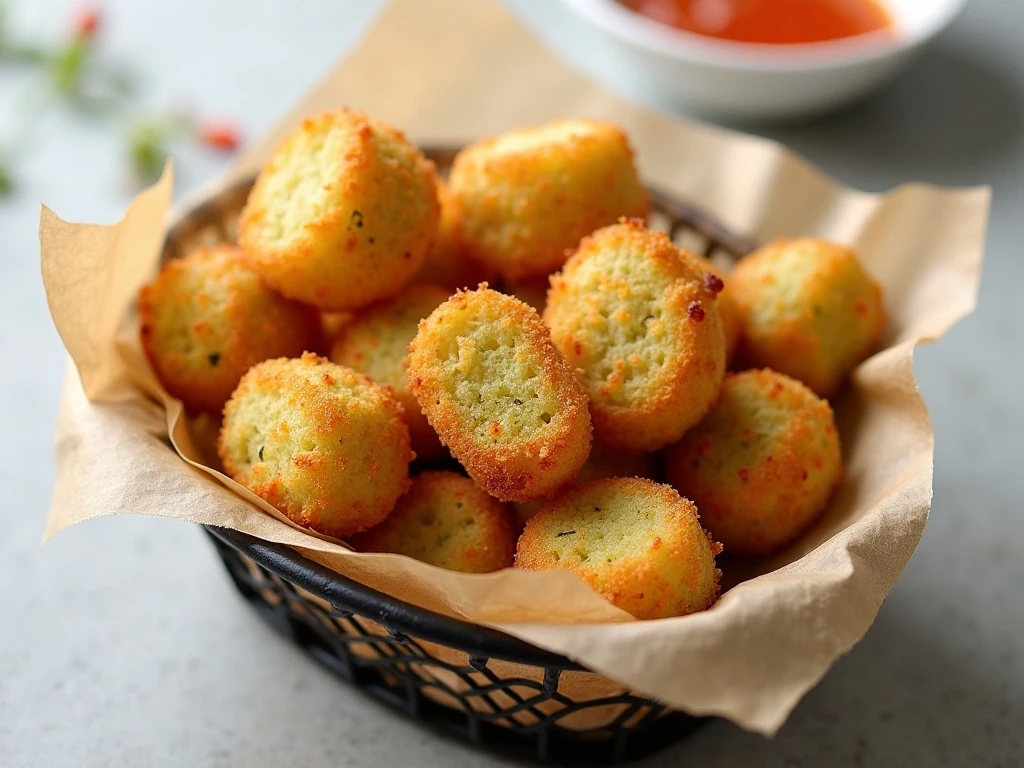 Reheated crispy zucchini tots ready to serve