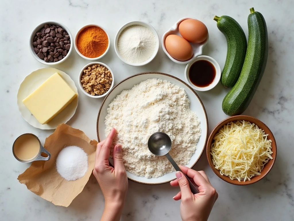 Ingredients for zucchini walnut chocolate chip cookies