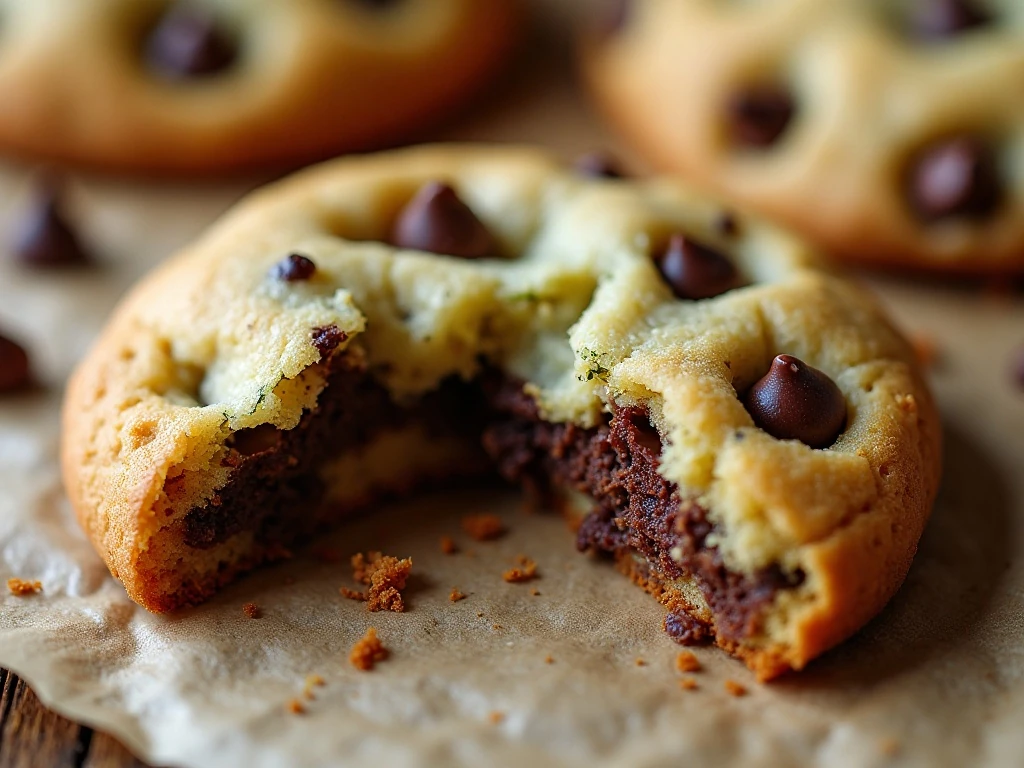 Close-up of the crisp edge and chewy center of a zucchini cookie