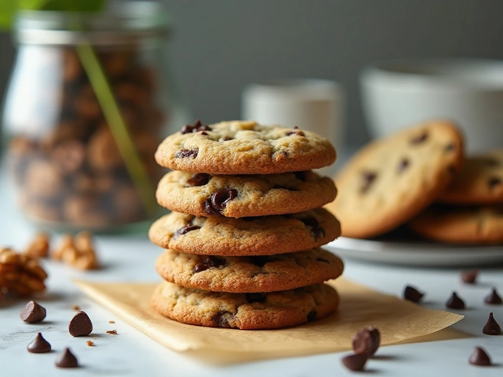 Stored zucchini walnut chocolate chip cookies in an airtight container