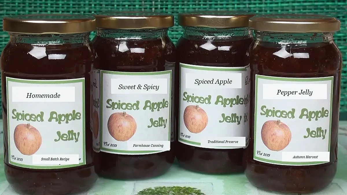 Homemade sweet and spicy apple pepper jelly canned in glass jars